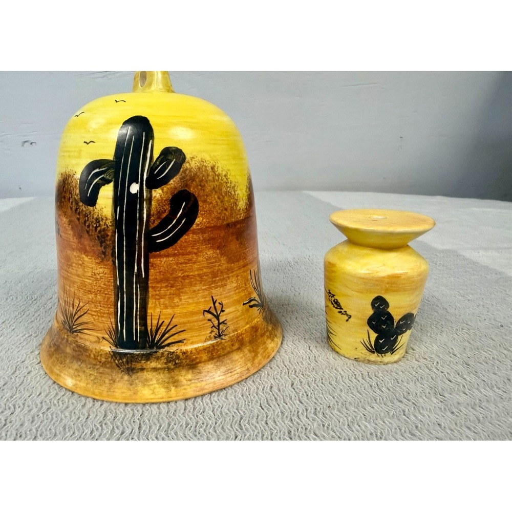 Arnels Vintage Ceramic Bell and Clapper Southwest Cactus Desert Handpainted READ